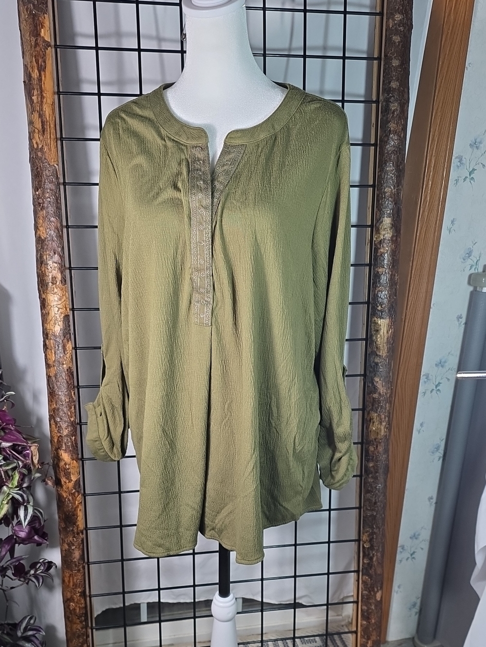 Westport Olive Henley Tunic with Embroidered Placket
